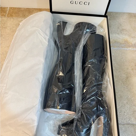 Gucci Nappa Charlotte Nero Boots. Black. 95mm Madame Leather Block Hill. - Picture 6 of 6